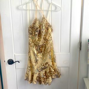 Gold sequined short dress